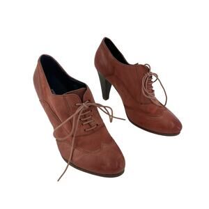 Woolworths Brown Leather Lace Up Heel Boots Women US 8 UK 6 Preowned